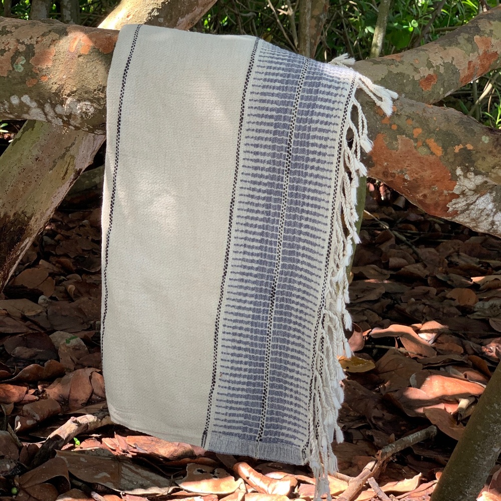 Simpuna Linen Blend Peshtemal (Beach Towel) in Beige and Dark Blue